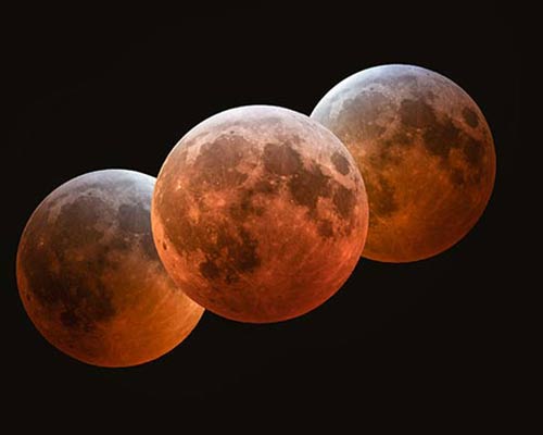 3 different images of the lunar eclipse