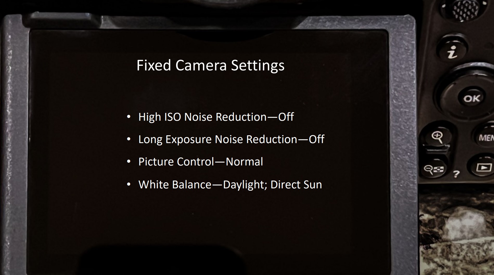 Fixed Camera Settings