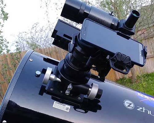 mobile phone adapter attached to a telescope