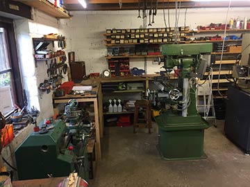 Lathe (bottom left) and milling maching