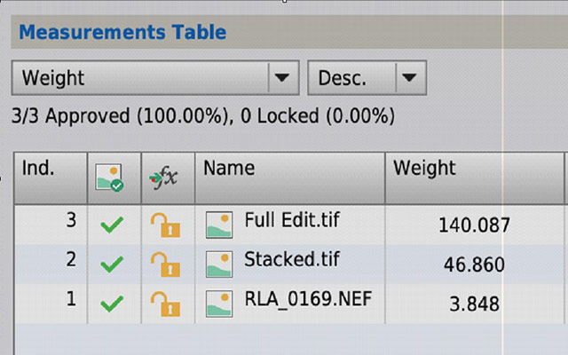 table from Pixinsight