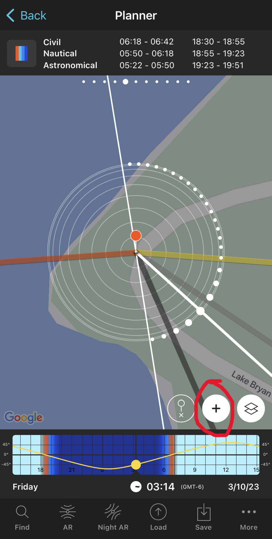Photopills screenshot for setting location