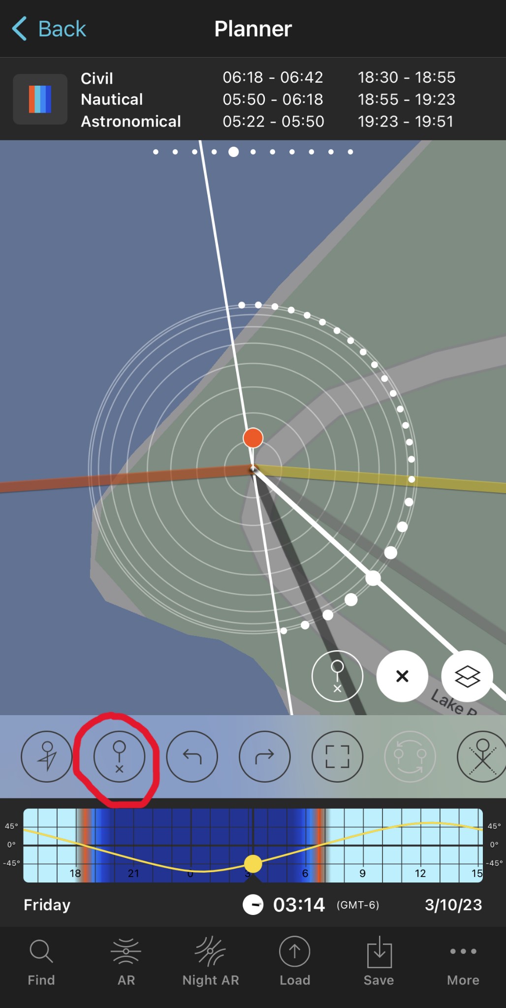 Photopills screenshot for setting location