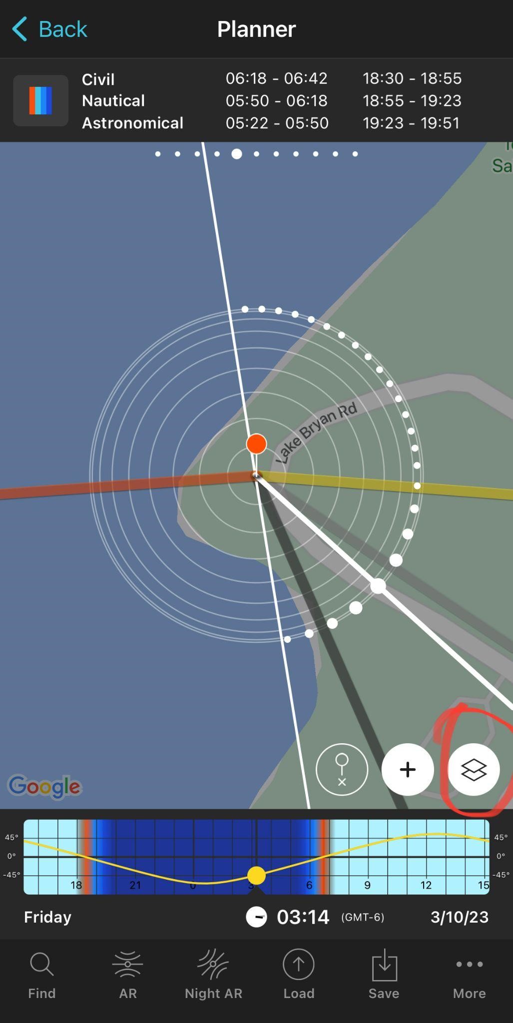 Photopills screenshot for Sun, Moon and Milky Way layers