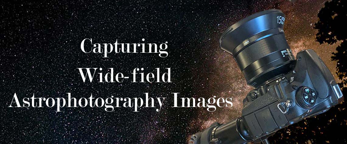 wide-field image of night sky with stars and camera set-up