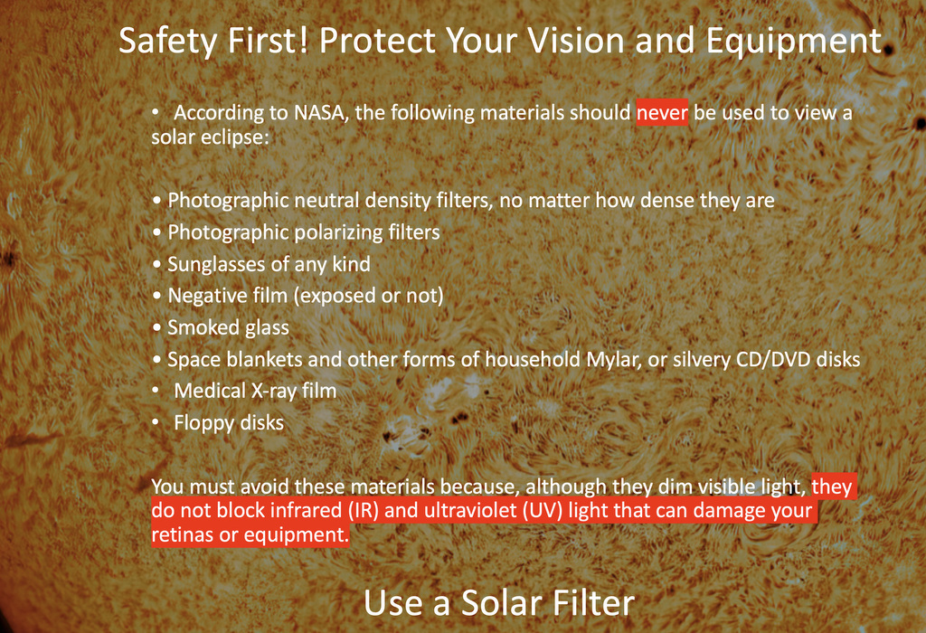 items to not use for solar filter